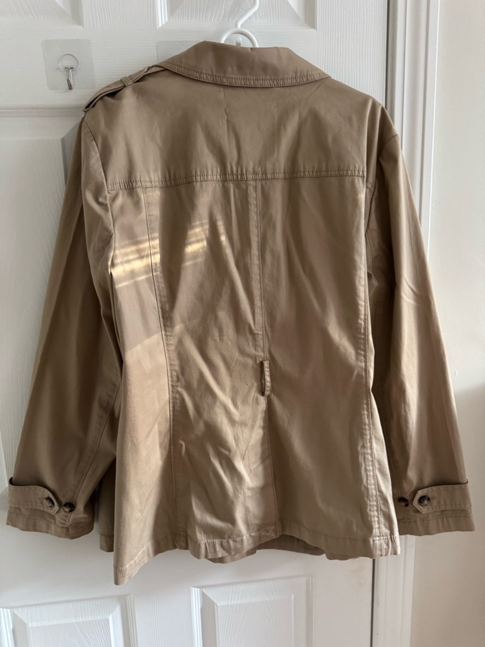 Trench Jacket Short Length Cotton Khaki XL - Picture 9 of 14